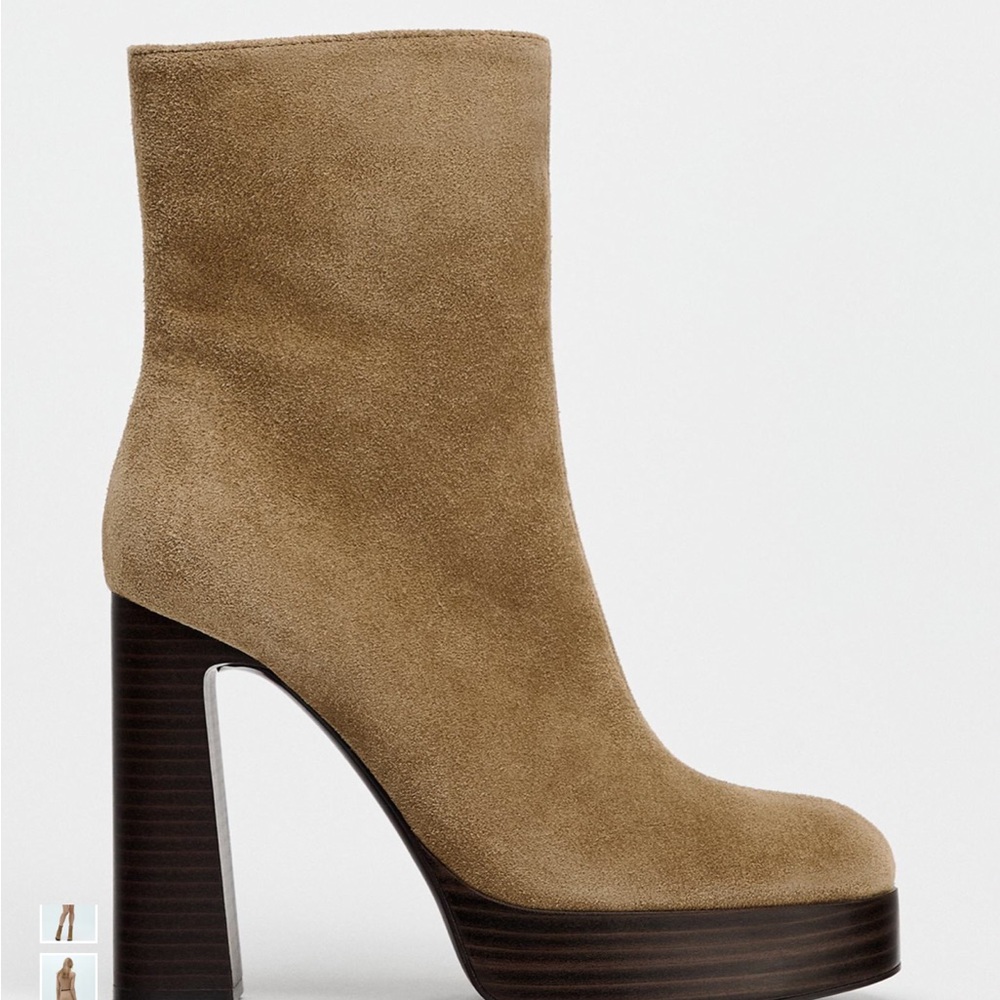 Zara tan Suede platform Heeled Boots Sz 8